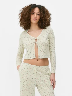 Ażurowa góra od piżamy z długim rękawem i nadrukiem