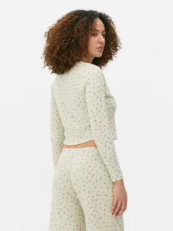 Ażurowa góra od piżamy z długim rękawem i nadrukiem