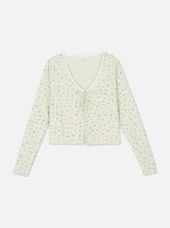 Ażurowa góra od piżamy z długim rękawem i nadrukiem