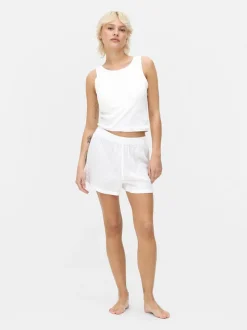 Białe tkane szorty piżamowe