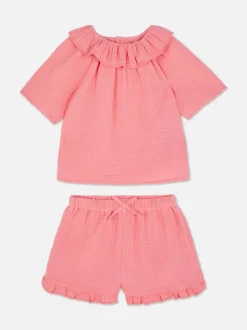 Bluzka z kołnierzykiem i szorty z falbankami