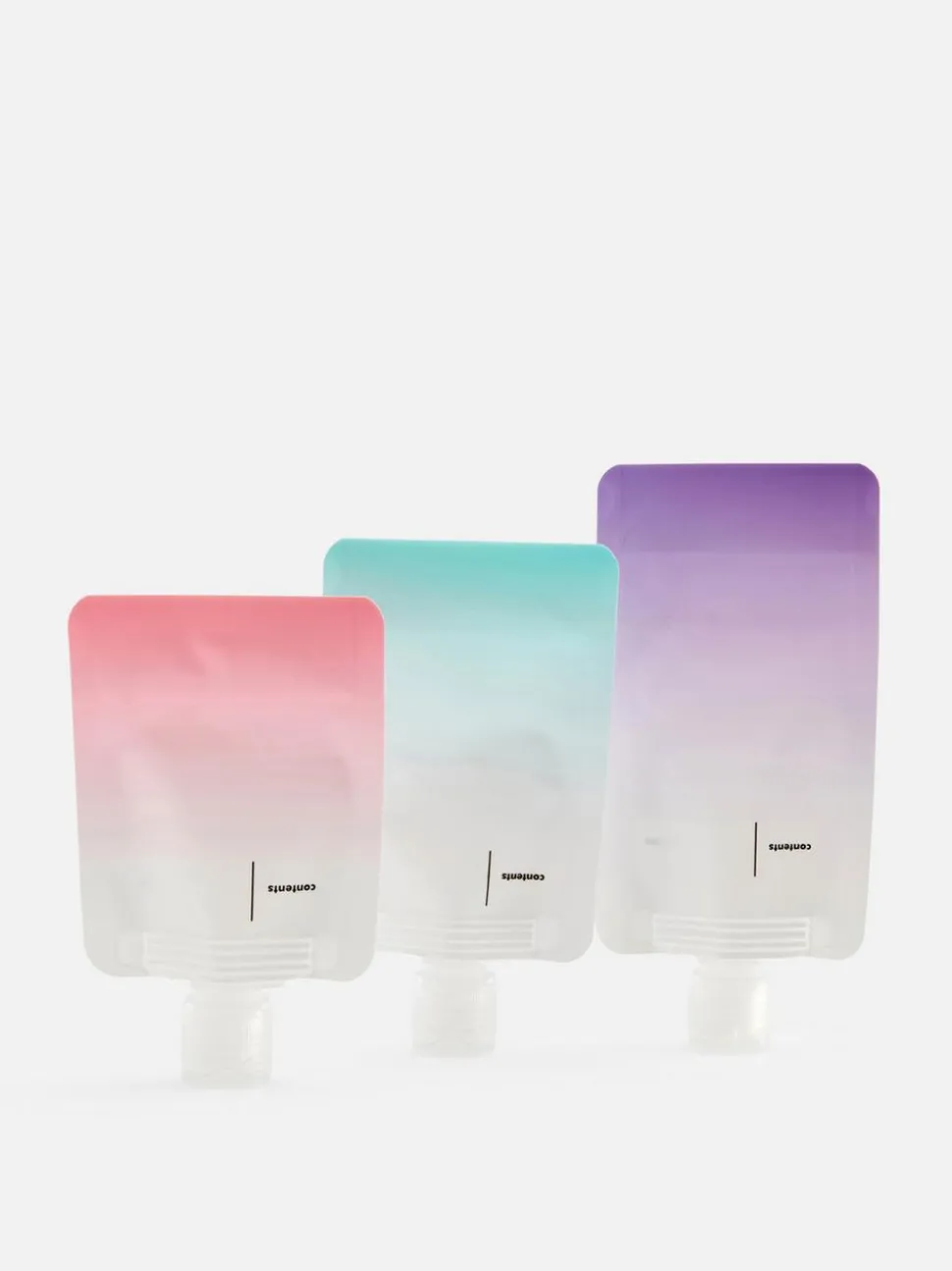 Butelki podróżne przypominające saszetki, 3 szt.