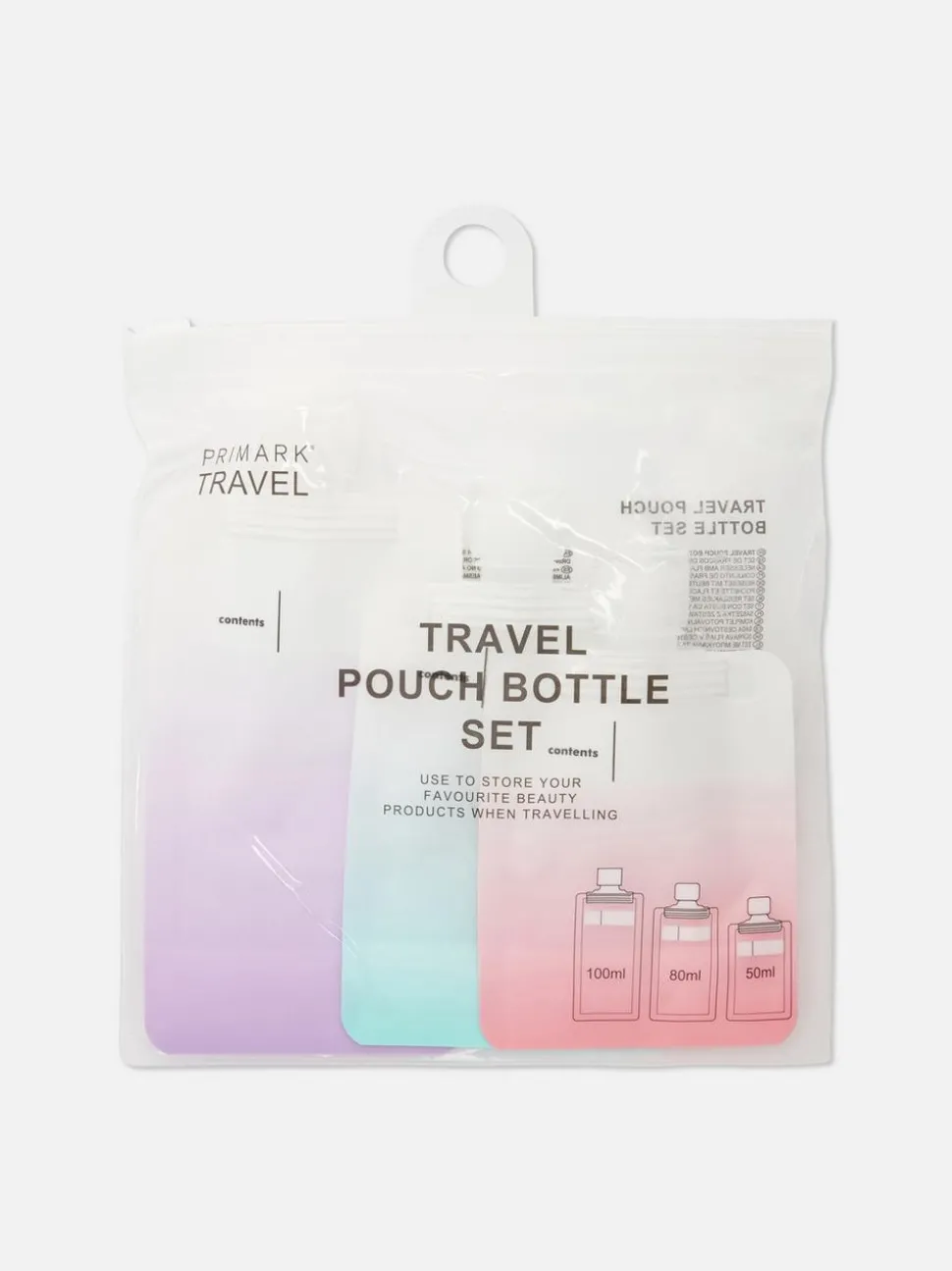 Butelki podróżne przypominające saszetki, 3 szt.