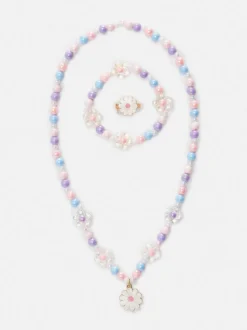 3-częściowy zestaw biżuterii z koralikami i kwiatami