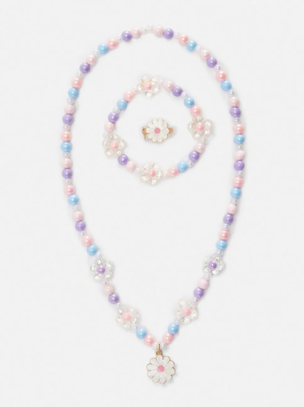 3-częściowy zestaw biżuterii z koralikami i kwiatami
