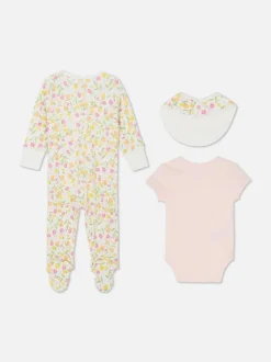 3-częściowy zestaw ubranek w kwiaty dla noworodka