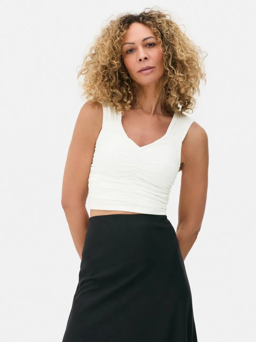 Dżersejowa koszulka bez rękawów z marszczeniami