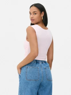 Dżersejowa koszulka bez rękawów z marszczeniami