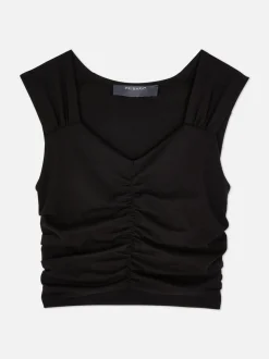 Dżersejowa koszulka bez rękawów z marszczeniami