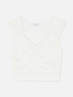 Dżersejowa koszulka bez rękawów z marszczeniami