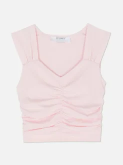Dżersejowa koszulka bez rękawów z marszczeniami