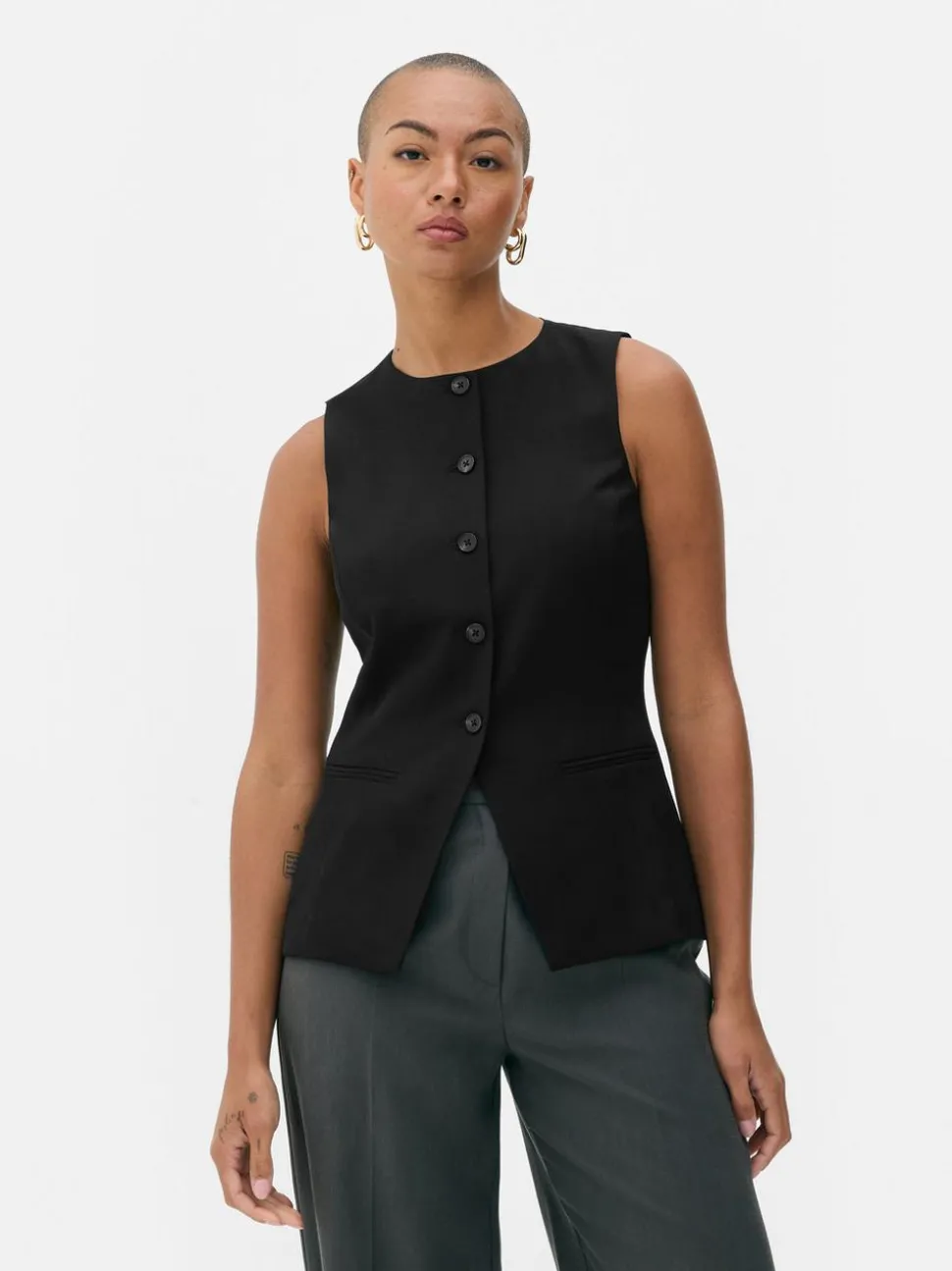 Długa kamizelka z okrągłym dekoltem