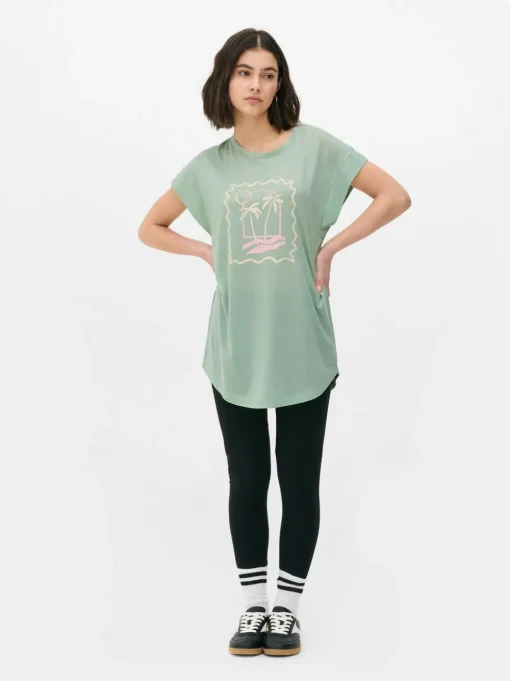 Długi T-shirt z nadrukiem