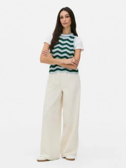 Dzianinowa koszulka bez rękawów w zygzaki