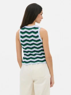 Dzianinowa koszulka bez rękawów w zygzaki
