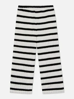 Dzianinowe spodnie w paski ze sznurkiem