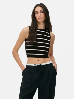 Dzianinowy top bez rękawów z okrągłym dekoltem