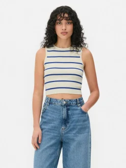 Dzianinowy top bez rękawów z okrągłym dekoltem