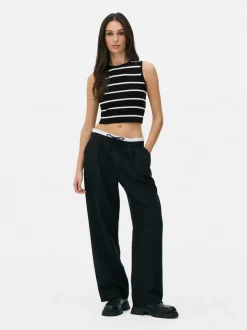 Dzianinowy top bez rękawów z okrągłym dekoltem