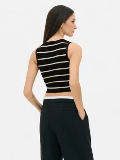 Dzianinowy top bez rękawów z okrągłym dekoltem