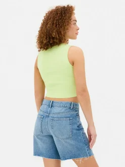 Dzianinowy top bez rękawów z okrągłym dekoltem