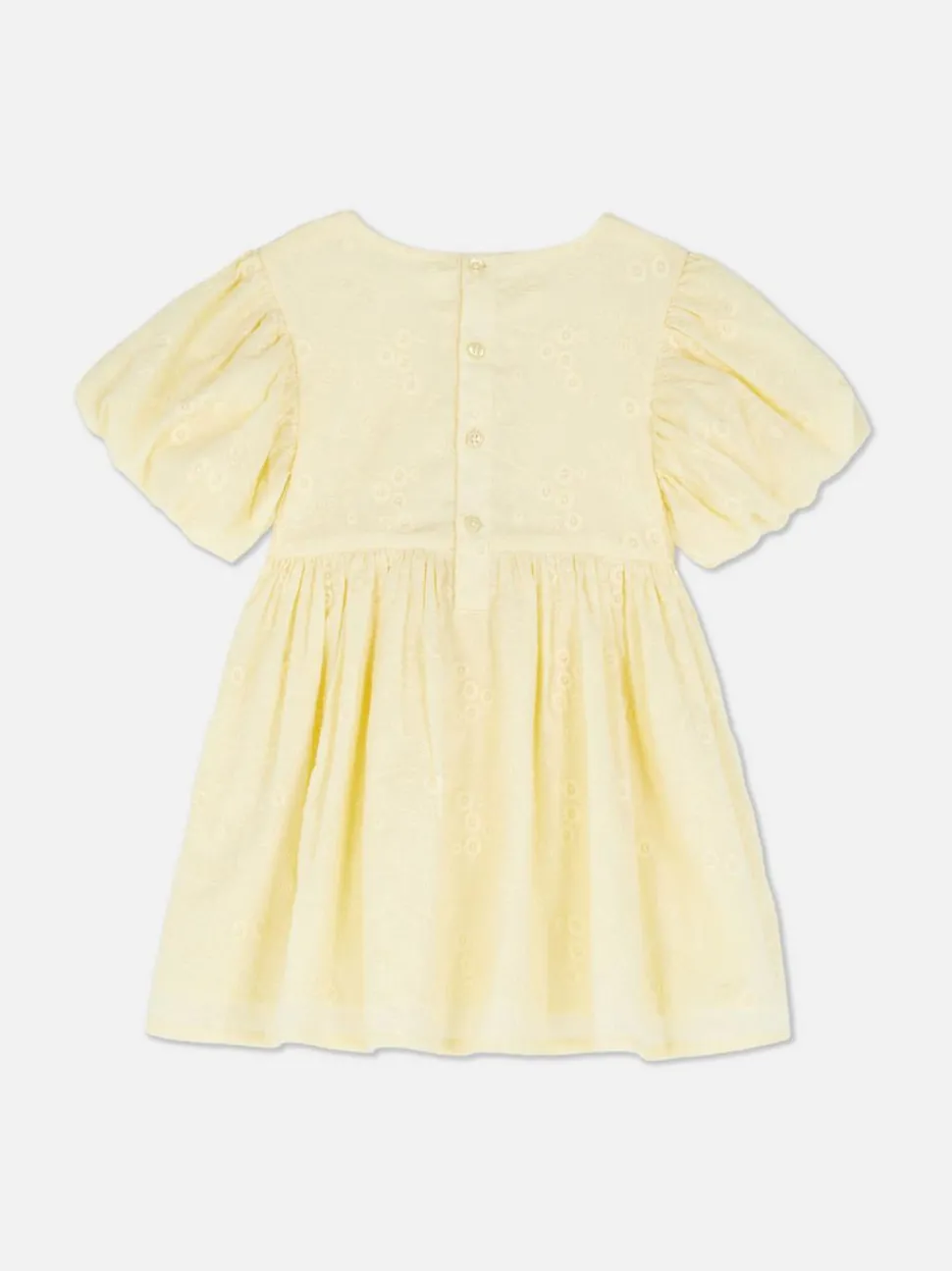 Haftowana sukienka z bufiastymi rękawami i falbanką