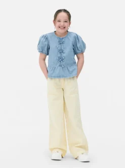 Jeansowa bluzka z bufiastym rękawem