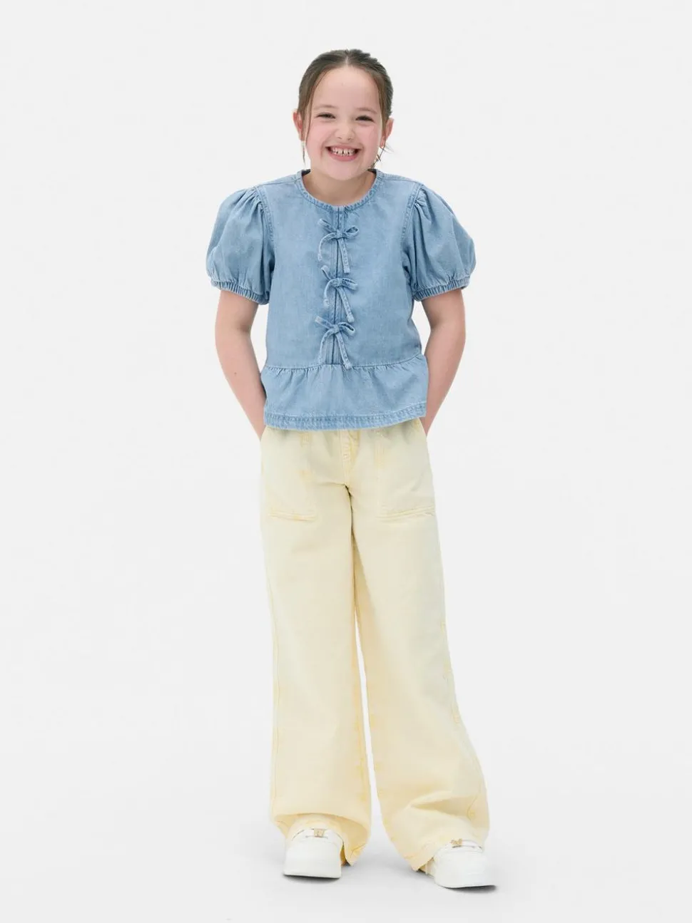 Jeansowa bluzka z bufiastym rękawem