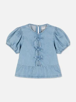 Jeansowa bluzka z bufiastym rękawem