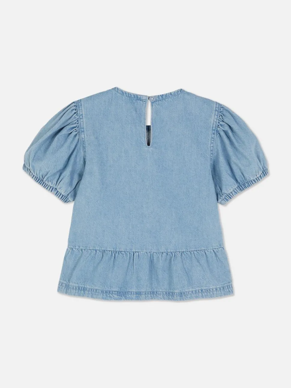 Jeansowa bluzka z bufiastym rękawem