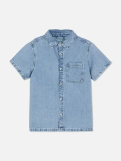 Jeansowa koszula na guziki z krótkim rękawem