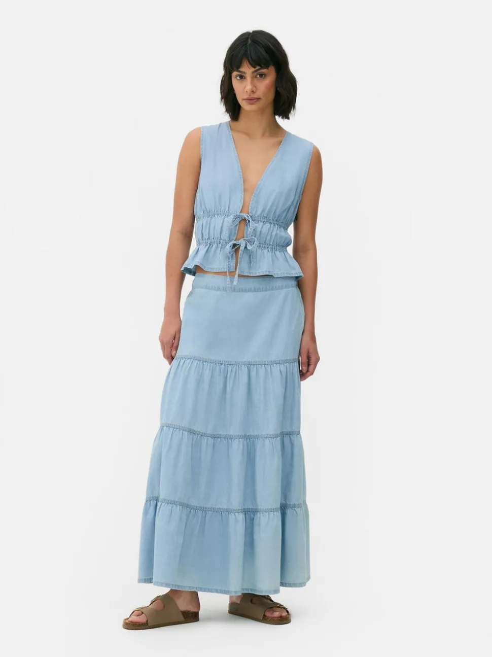 Jeansowa warstwowa spódnica maxi