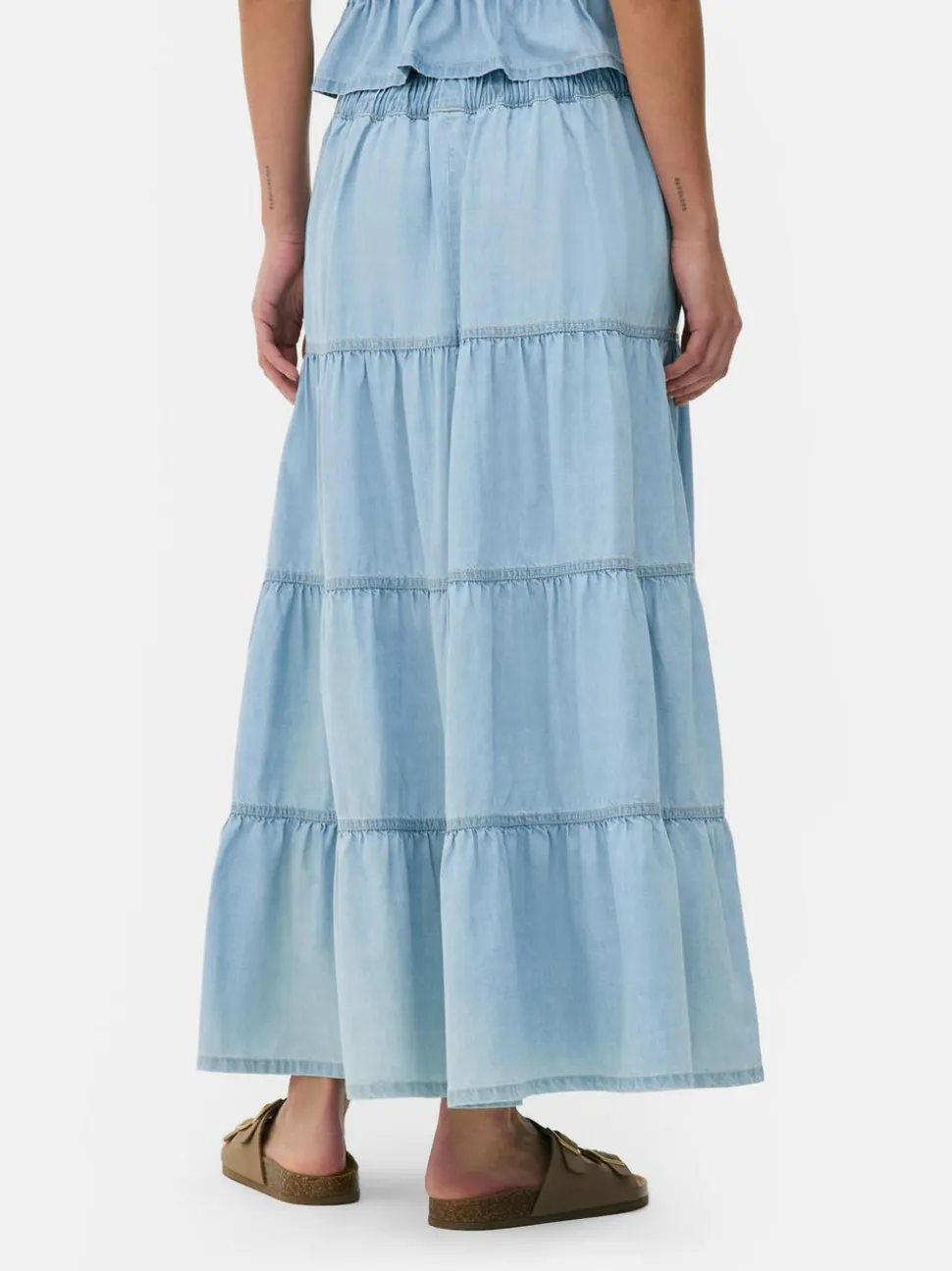 Jeansowa warstwowa spódnica maxi