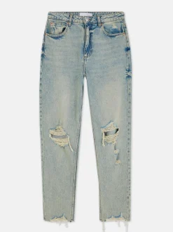 Jeansy typu mom z rozdarciami