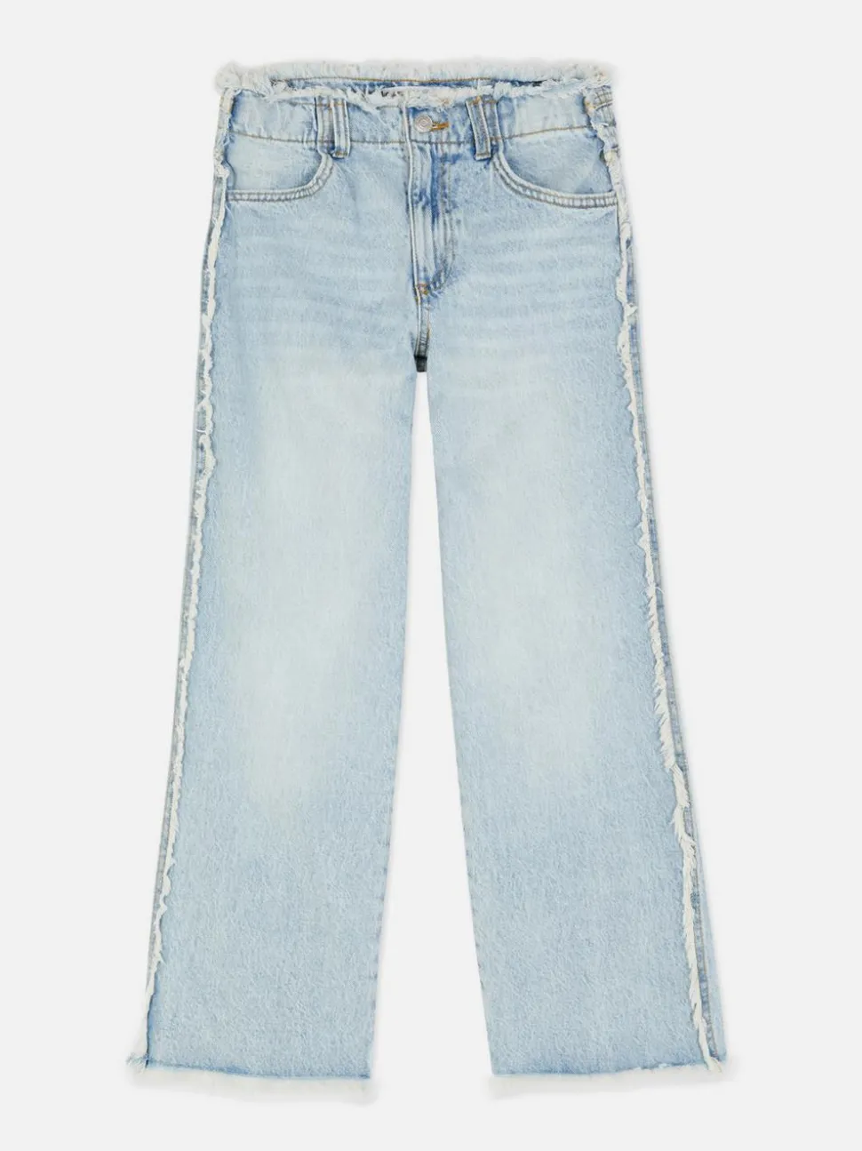 Jeansy z szeroką nogawką i postrzępionym obszyciem