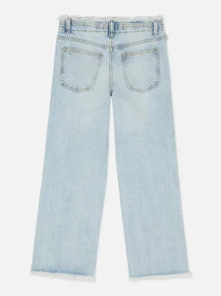 Jeansy z szeroką nogawką i postrzępionym obszyciem