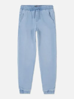 Joggery jeansowe ściągane sznurkiem