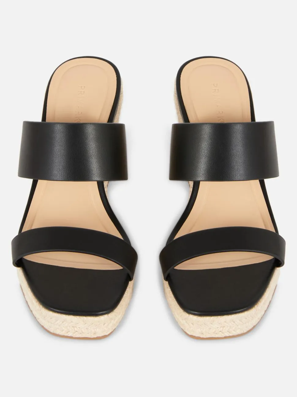 Klapki mule na koturnie z paskiem ze sztucznej skóry