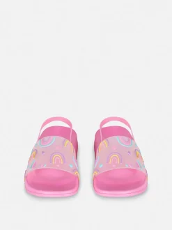 Klapki z paskiem z tyłu i tęczowym motywem