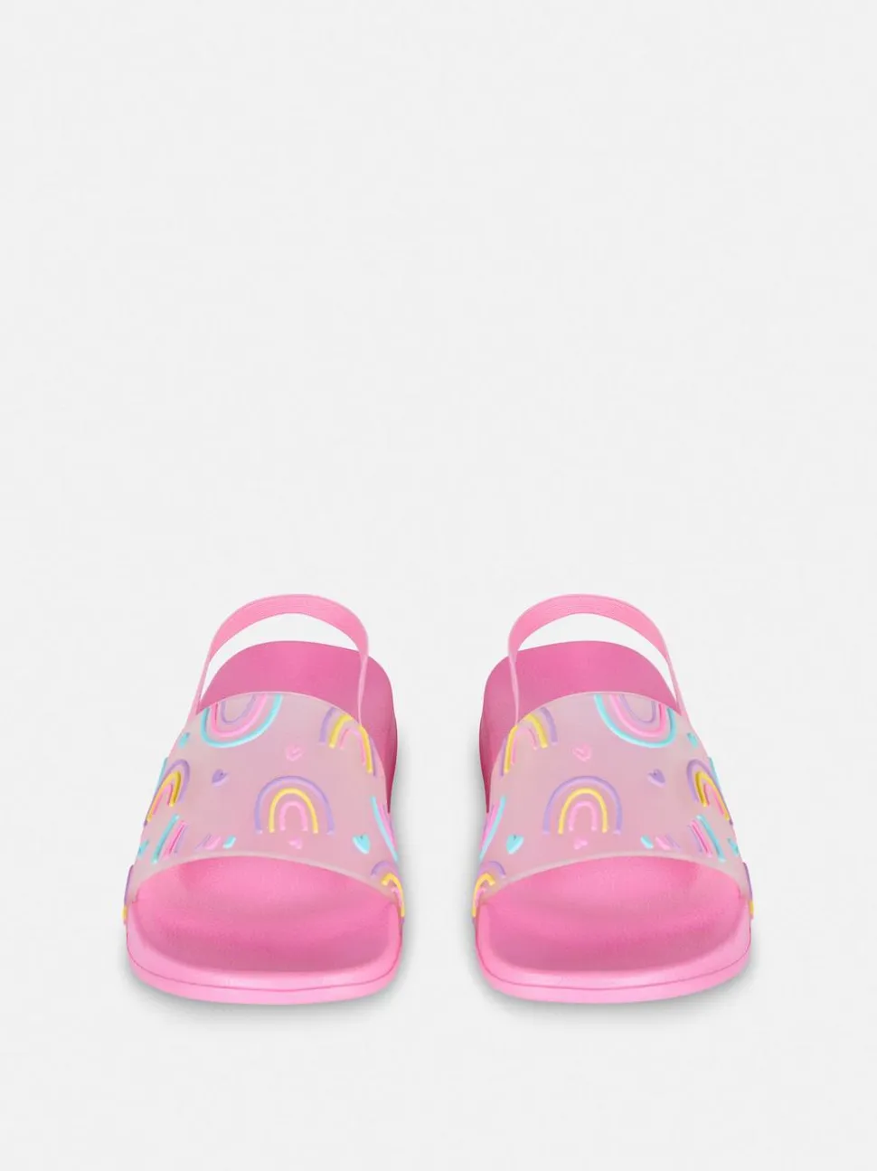 Klapki z paskiem z tyłu i tęczowym motywem