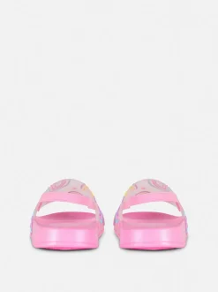 Klapki z paskiem z tyłu i tęczowym motywem