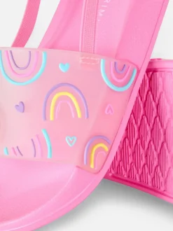 Klapki z paskiem z tyłu i tęczowym motywem