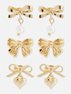 Kolczyki sztyfty w kształcie kokardki, 3 pary