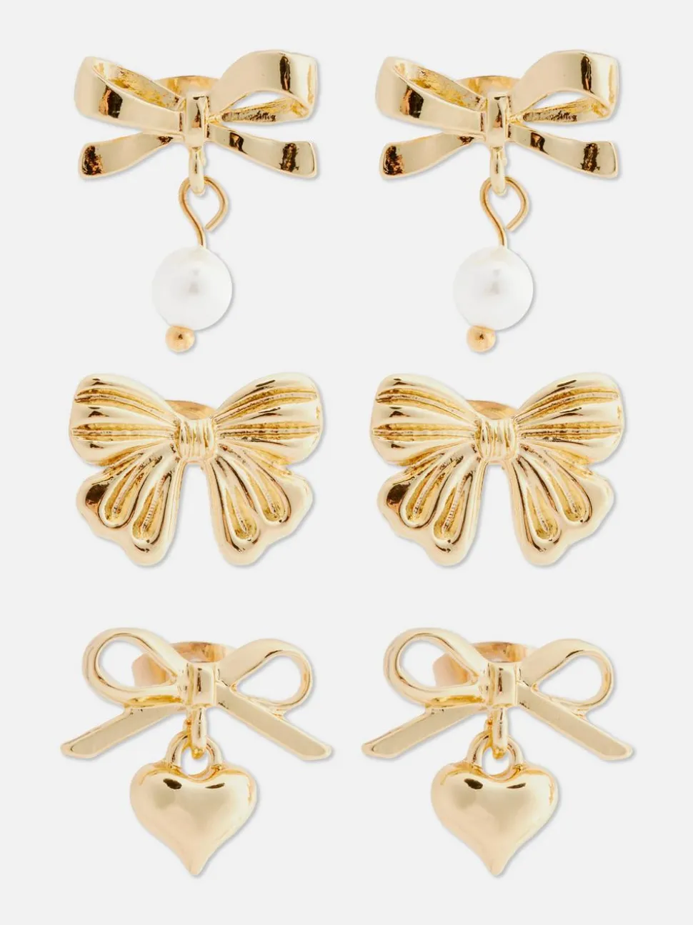 Kolczyki sztyfty w kształcie kokardki, 3 pary