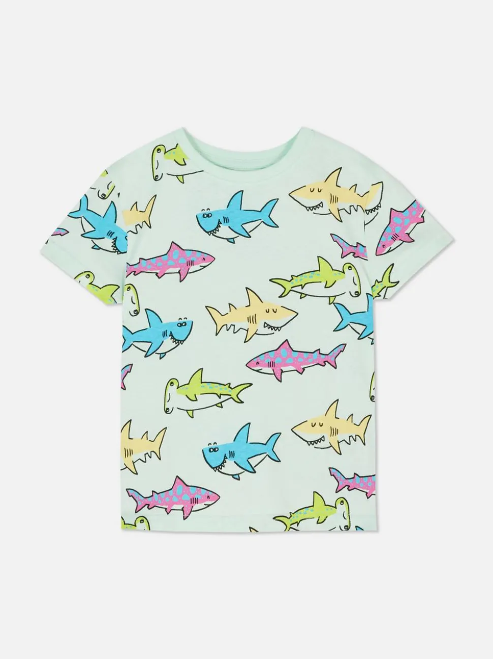 Kolorowy T-shirt z krótkim rękawem i motywem rekina