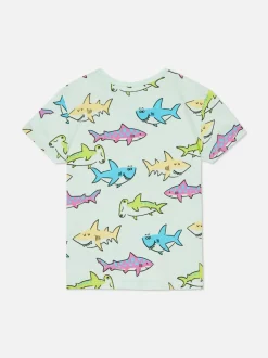 Kolorowy T-shirt z krótkim rękawem i motywem rekina