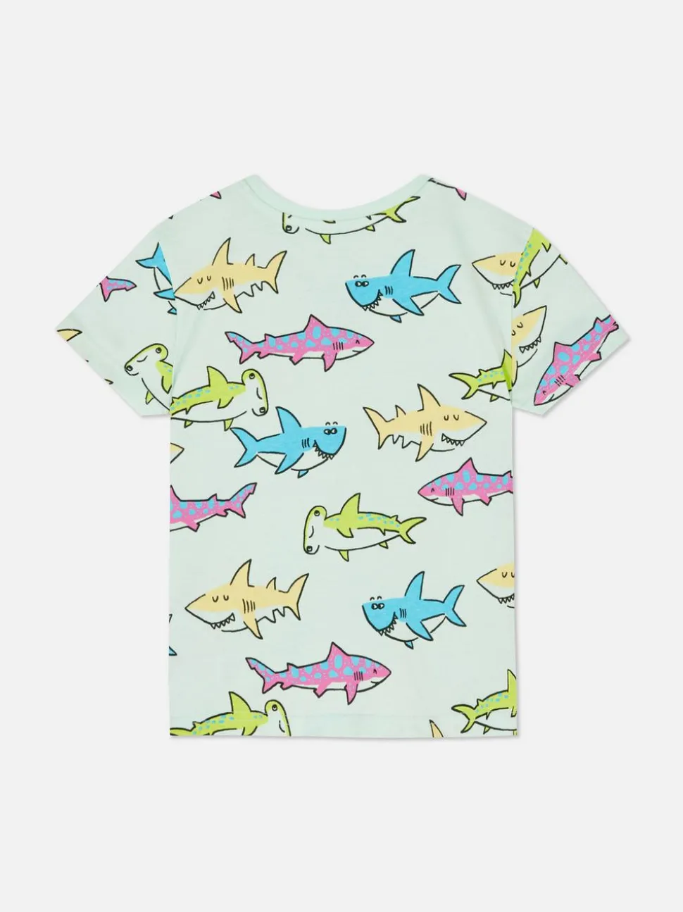 Kolorowy T-shirt z krótkim rękawem i motywem rekina