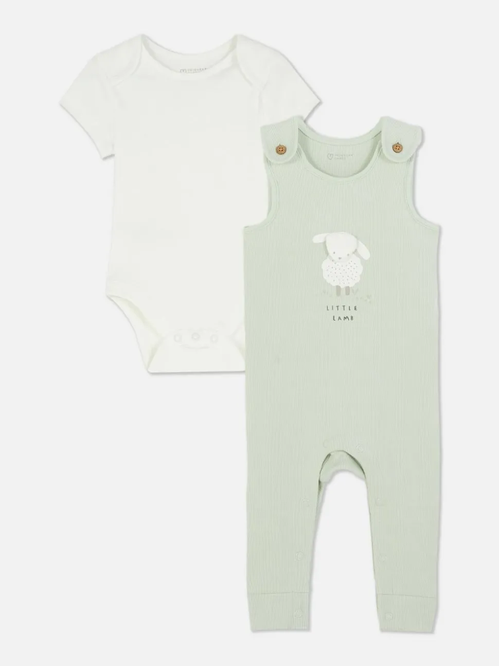 Komplet dla noworodka z ogrodniczkami z owieczką