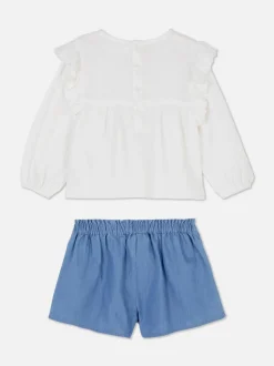 Komplet z bluzką z długim rękawem i szortami