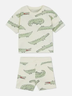 Komplet z T-shirtem i szortami z motywem krokodyla